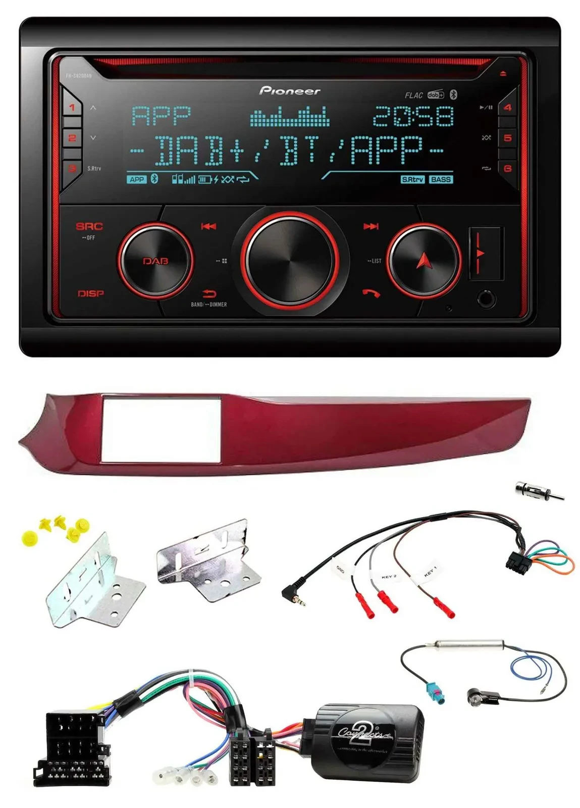 Автомагнитола Pioneer 2-DIN, DAB, Bluetooth, USB, CD, для Alfa Romeo Giulietta, красный