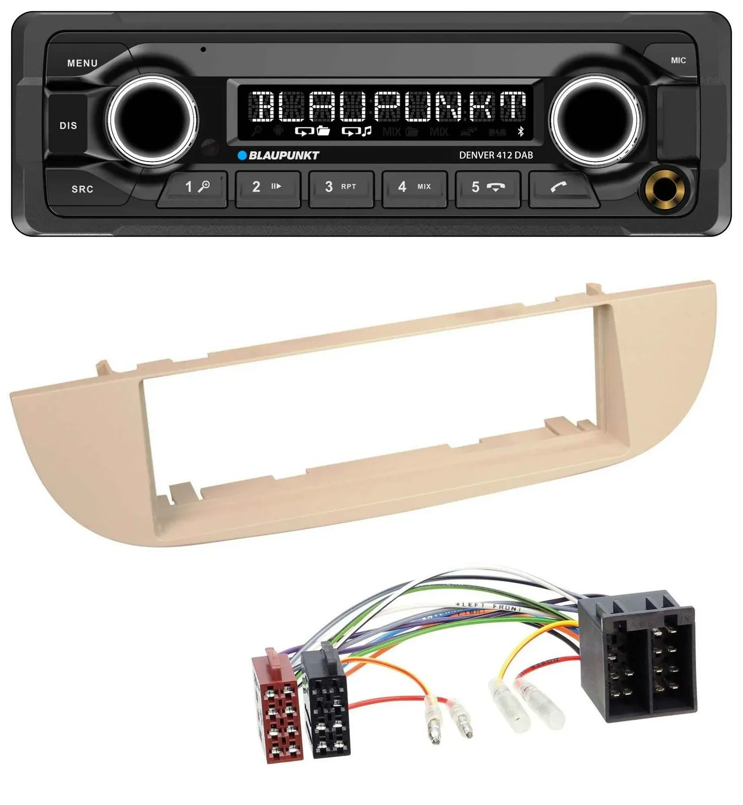 Blaupunkt Bluetooth DAB MP3 USB Autoradio für Fiat 500 ab 2007 perlgrau beige