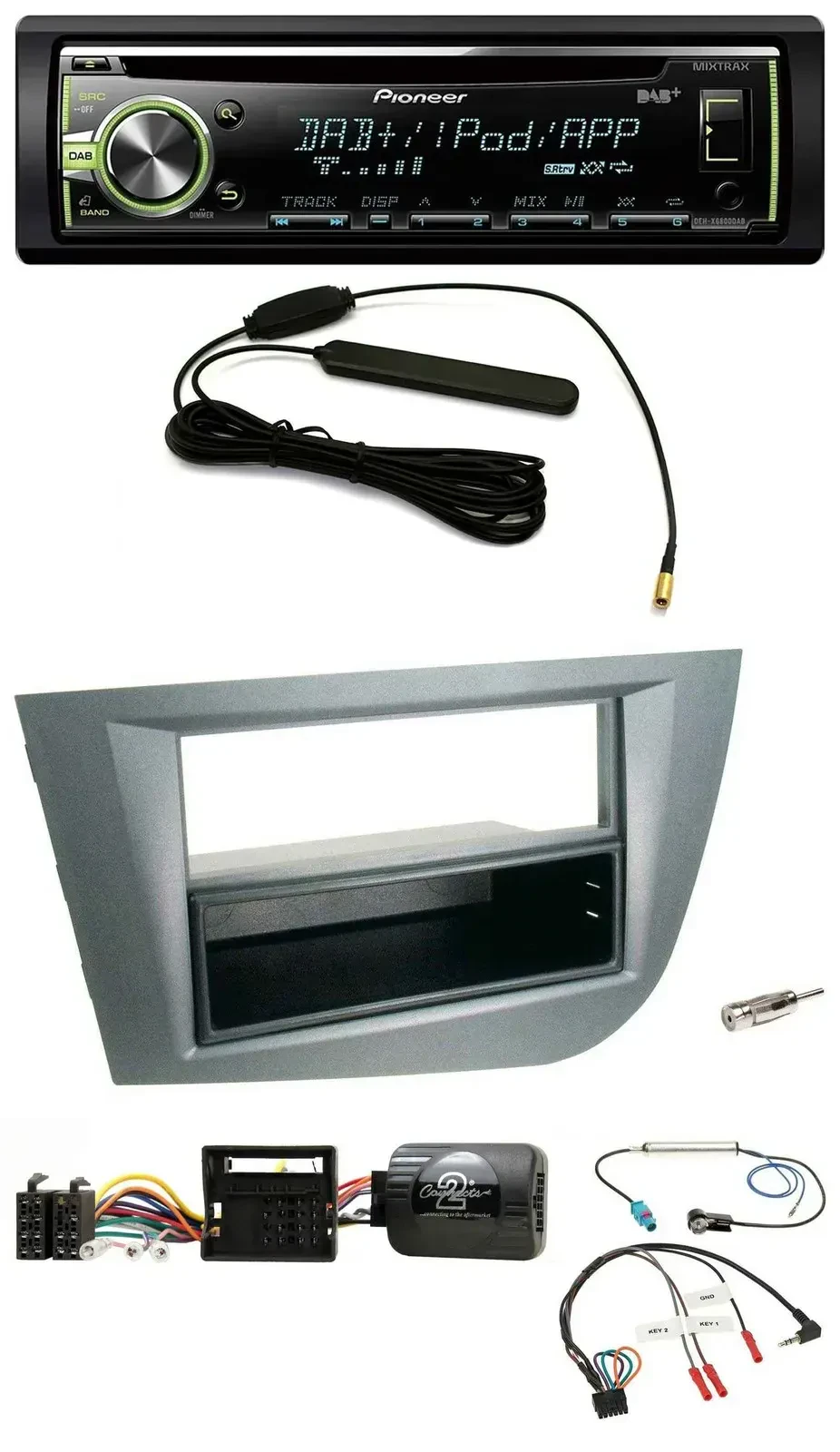 Автомагнитола Pioneer CD/MP3, USB, DAB, для Seat Leon 2005–2010, тёмно-серый (металлик), поддержка управления на руле
