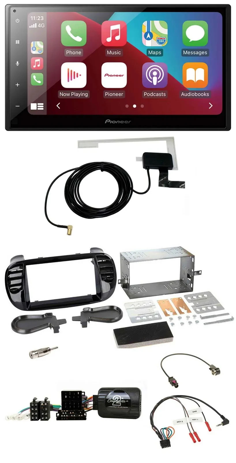 Автомагнитола Pioneer 2DIN USB Bluetooth DAB для Fiat 500 (2008–2015), с поддержкой управления на руле, разъем Fakra, черная