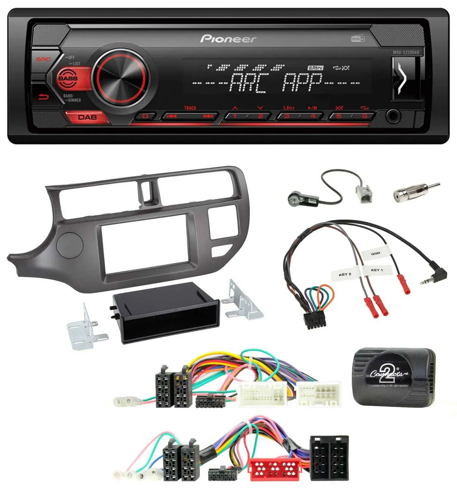 Автомагнитола для Kia Rio UB (2011–2015) Pioneer 1-DIN, DAB, MP3, USB, антрацит