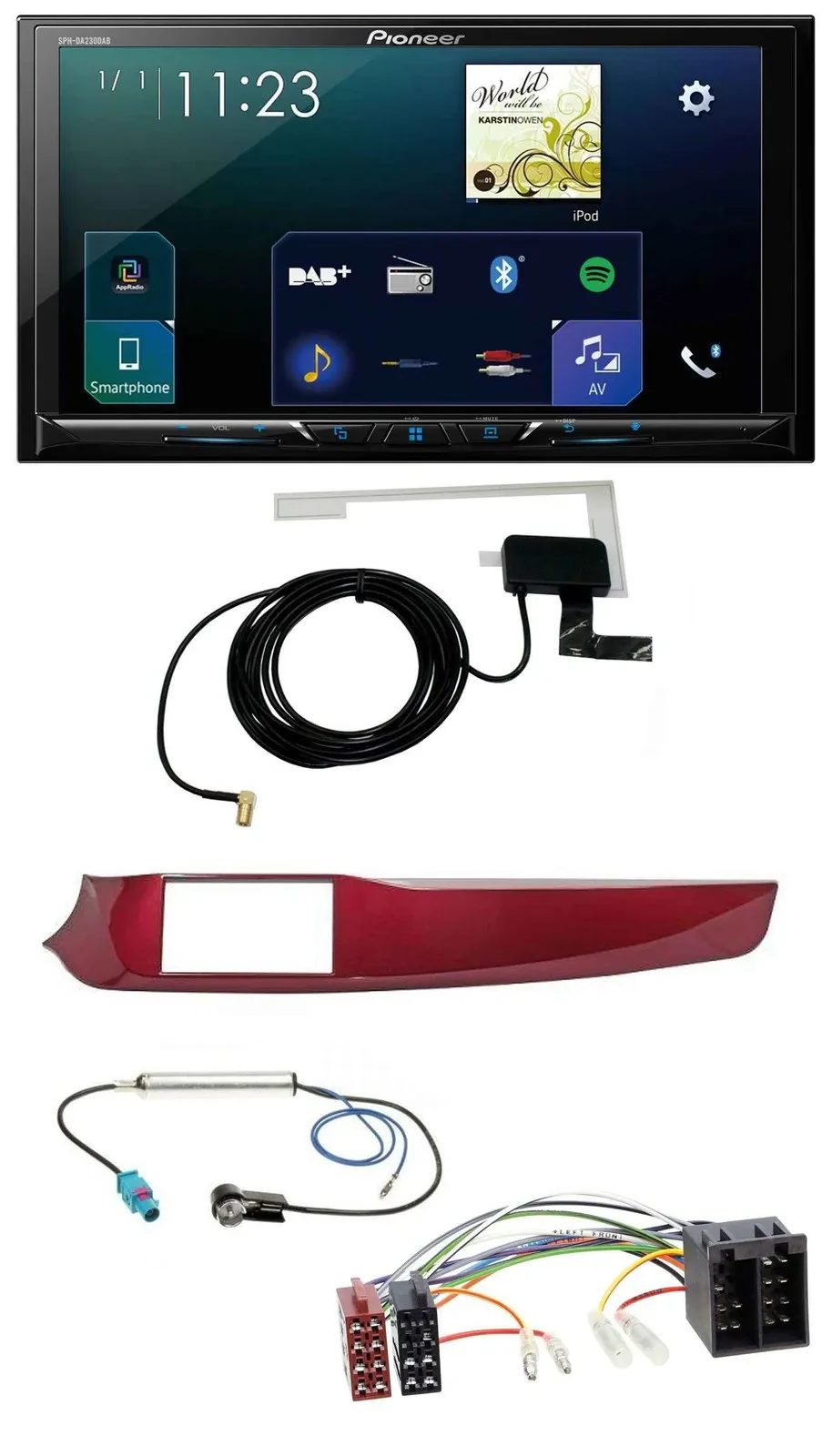 Автомагнитола для Alfa Giulietta 2010–2013 Pioneer 2DIN, DAB, USB, MP3, Bluetooth, красный глянец