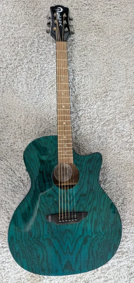 Luna GYP E QA TEAL Gypsy Teal Grand Concert Size Acoustic Electric Guitar