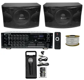 2) Rockville 12" 3-Way 1600w Karaoke Speakers+Powered Mixer w/Bluetooth+Mic