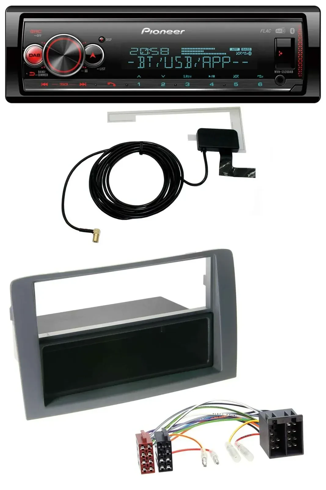 Автомагнитола Pioneer Bluetooth DAB USB MP3 для Fiat Idea (350, 2003–2011), серый