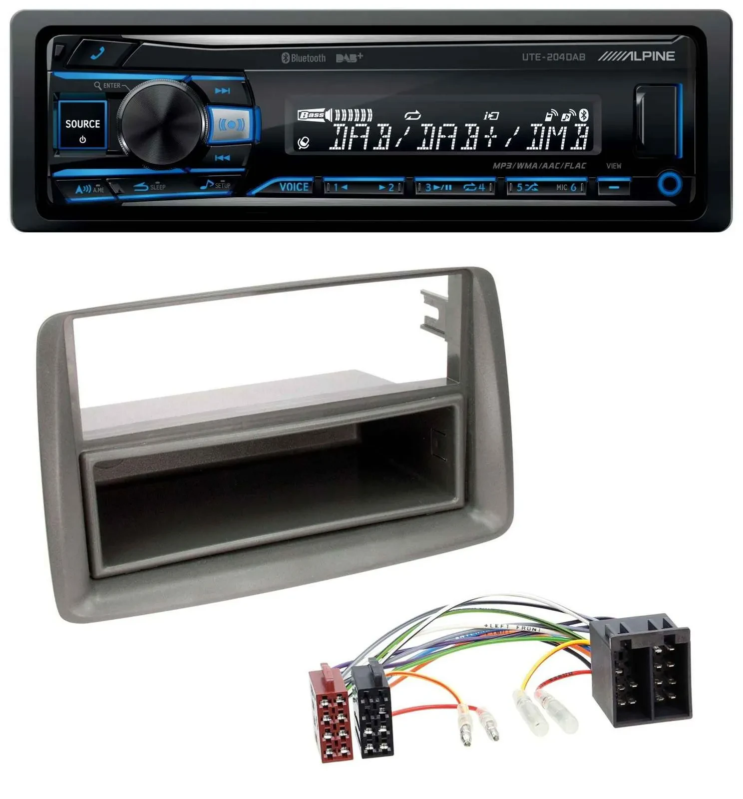 Alpine USB Bluetooth DAB MP3 Autoradio für Fiat Panda (169 2003-2012) grau