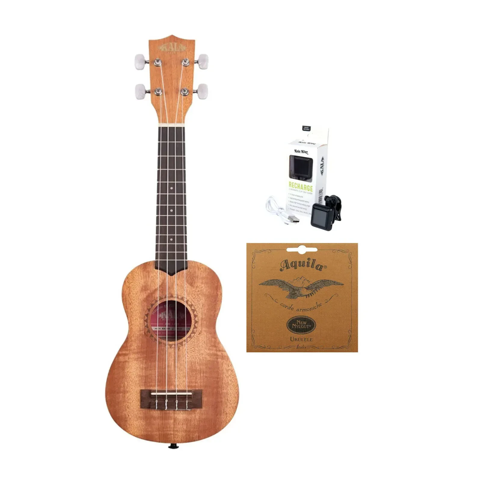 Kala KA-15S Satin Mahogany Soprano Ukulele with Tuner and Strings