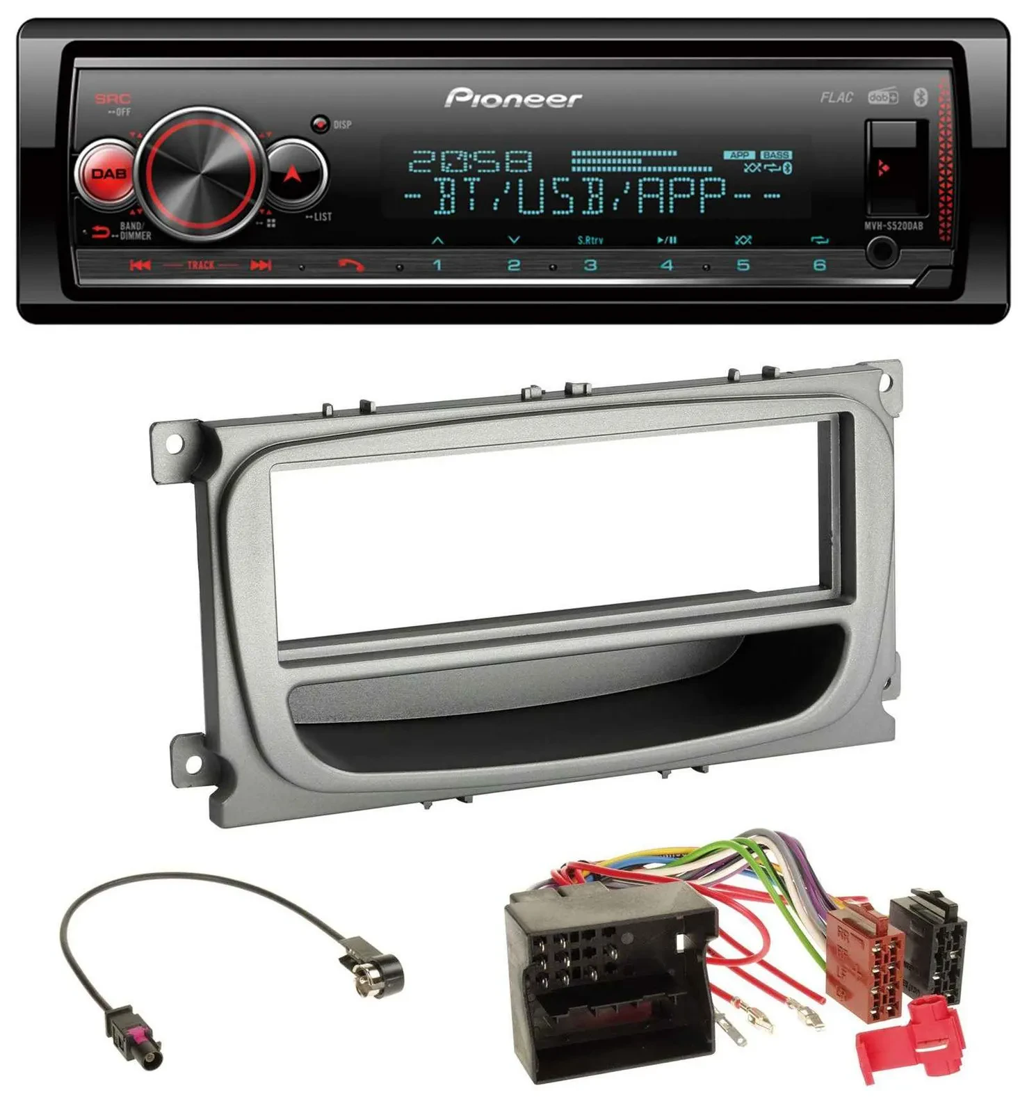 Автомагнитола для Ford Mondeo/S-Max (2007–2014) Pioneer Bluetooth USB MP3 DAB серебристая