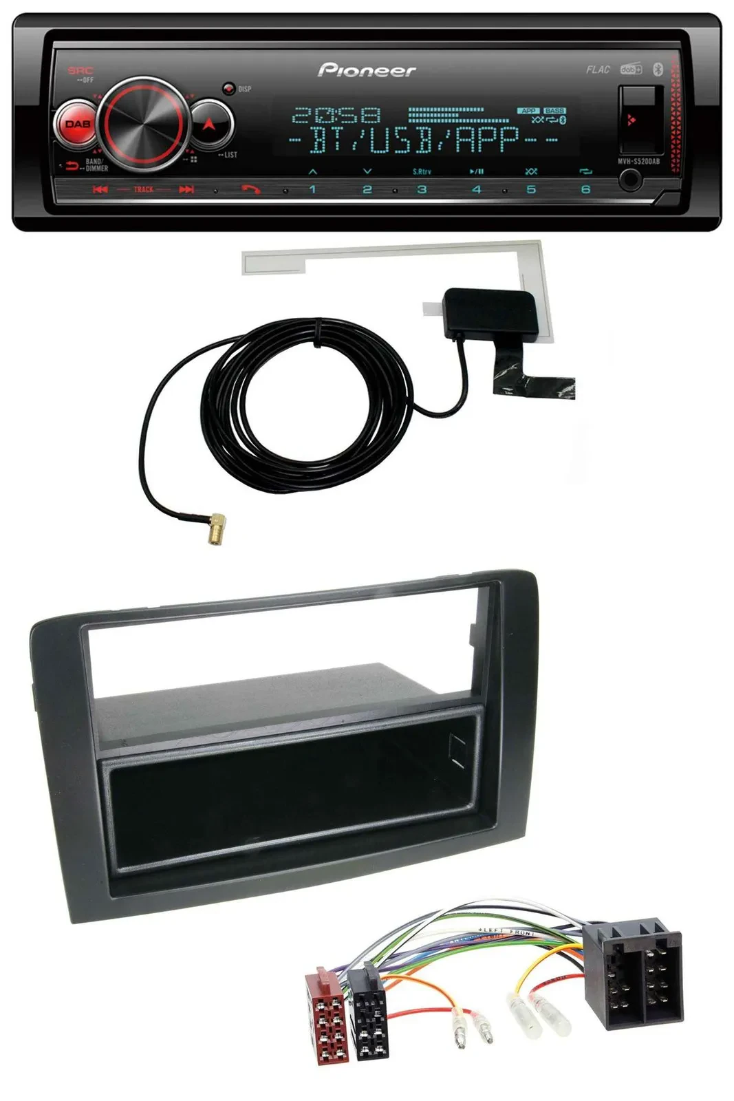 Автомагнитола для Fiat Idea (350, 2003–2011) Pioneer Bluetooth DAB USB MP3 черная