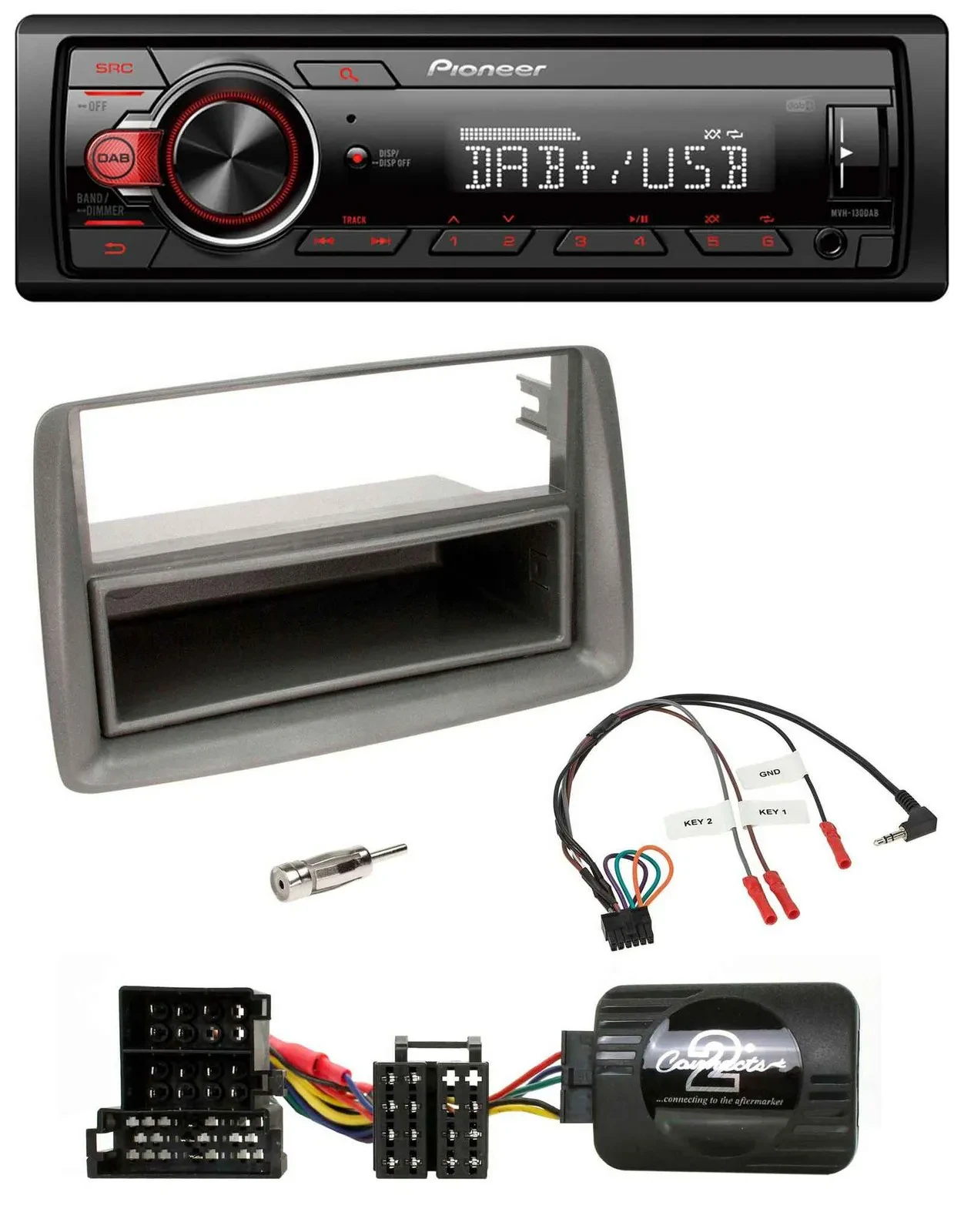Автомагнитола Pioneer 1-DIN, DAB, USB, с поддержкой управления с руля, для Alfa Romeo GT/147, серебристая, с нишей