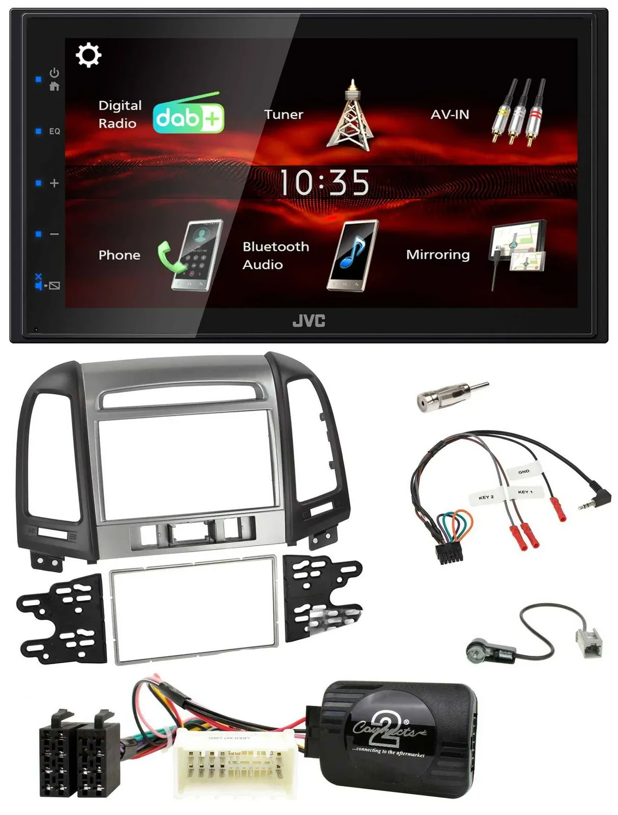 JVC USB Bluetooth Lenkrad DAB 2DIN Autoradio für Hyundai Santa Fe 3 Schalter 200