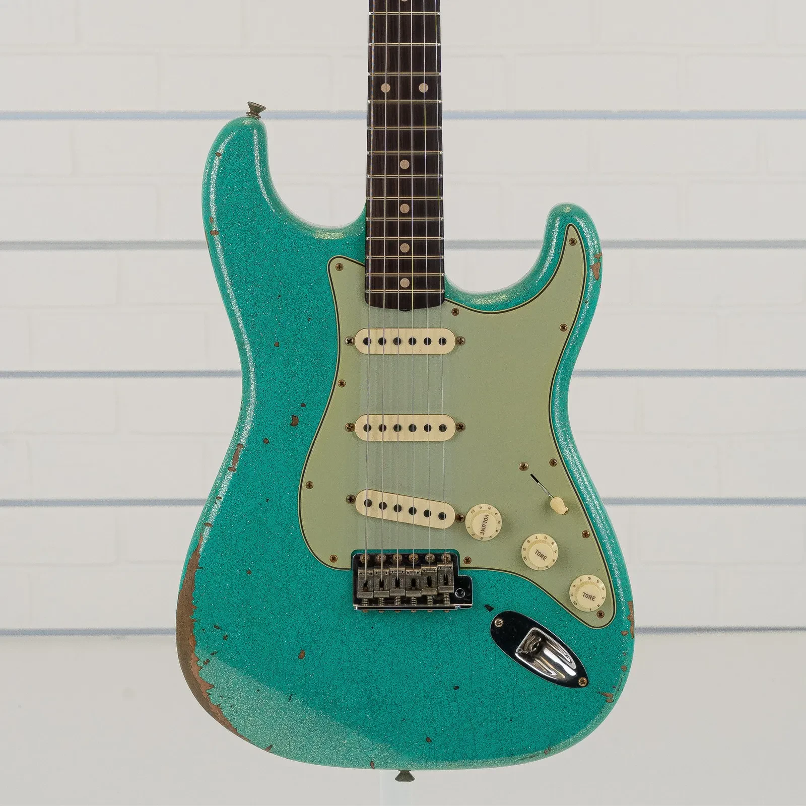 Fender Custom Shop 60s Dualmag II Strat Electric Guitar, Sea Foam Green Sparkle