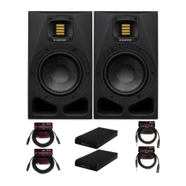 Adam Audio A4V Powered Two Way Studio Monitor 2 Pack with Isolation Pads Bundle