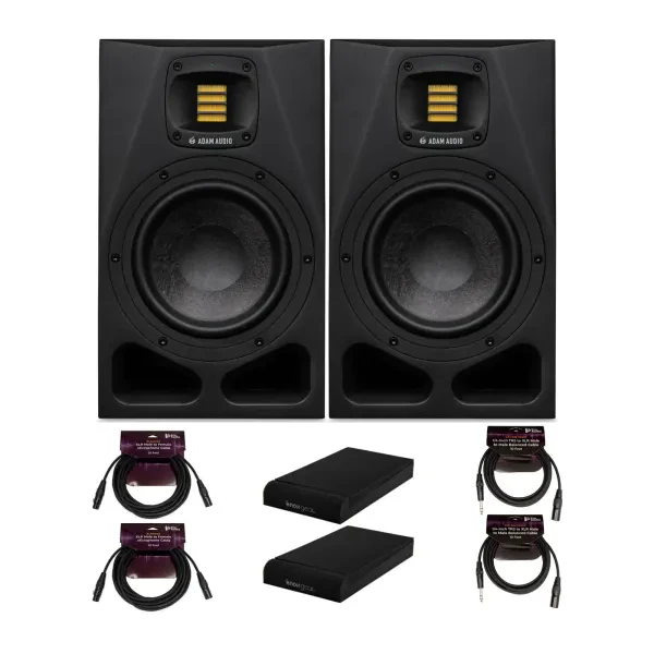 Adam Audio A4V Powered Two Way Studio Monitor 2 Pack with Isolation Pads Bundle