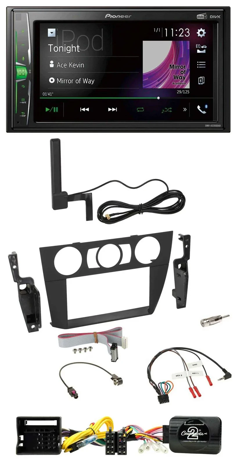 Автомагнитола для BMW 3 Series 2005–2013 Pioneer 2DIN Bluetooth DAB MP3, поддержка кнопок на руле