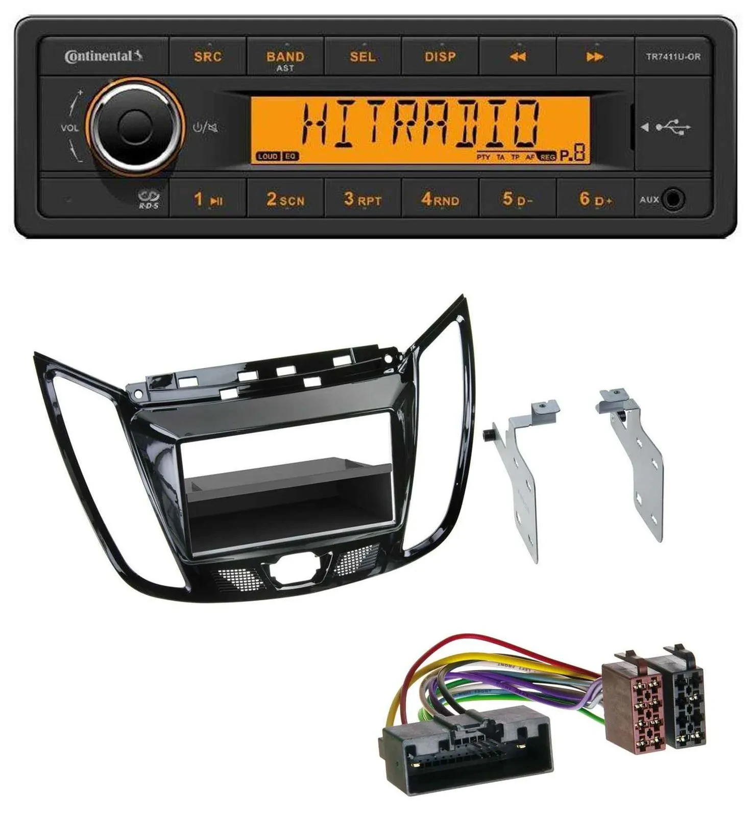 Автомагнитола Continental 1-DIN USB/AUX MP3 для Ford C-Max и Kuga, черный глянец