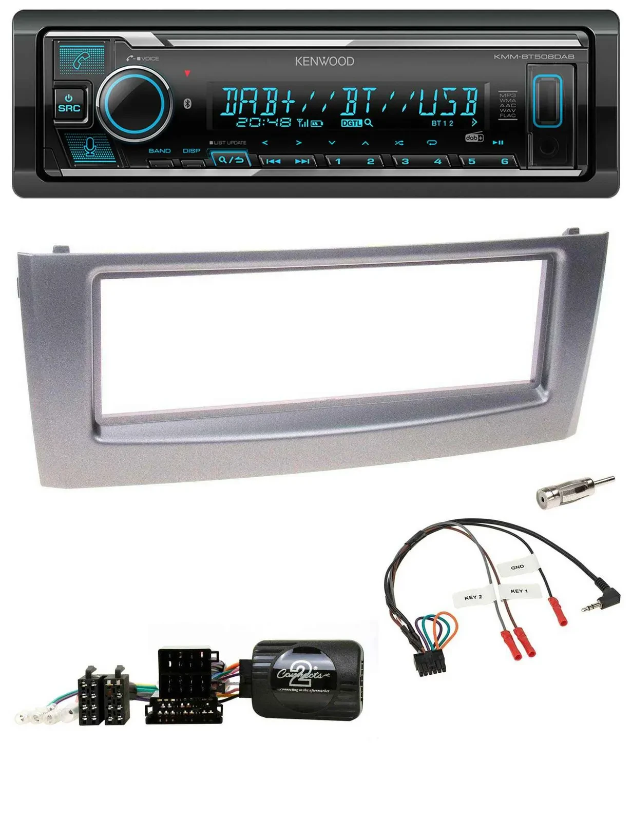 Kenwood Bluetooth Lenkrad DAB USB Autoradio für Fiat Grande Punto 2006-2010 grau