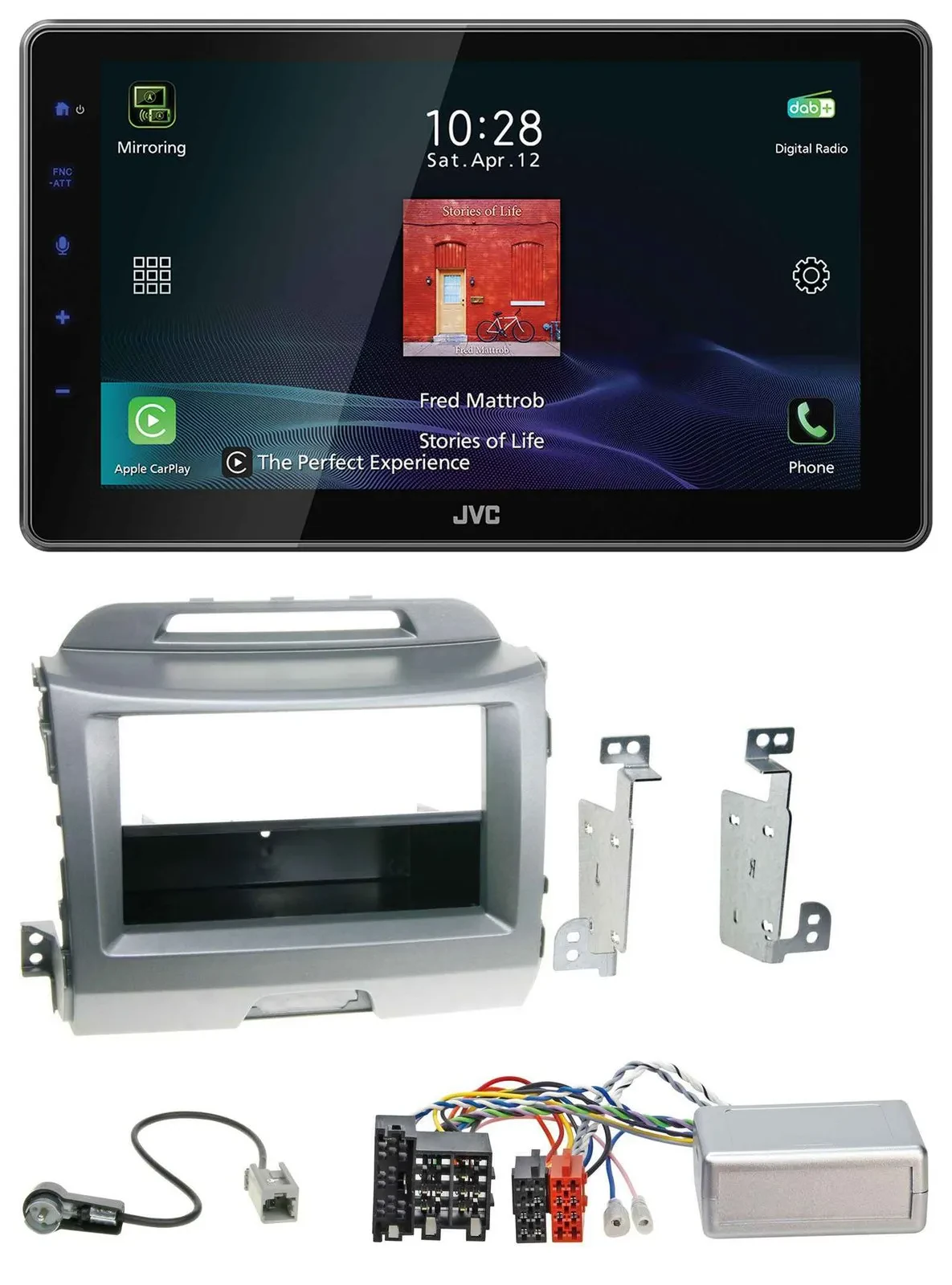 JVC DAB Lenkrad Bluetooth USB Autoradio für Kia Sportage 3 2010-15 silber