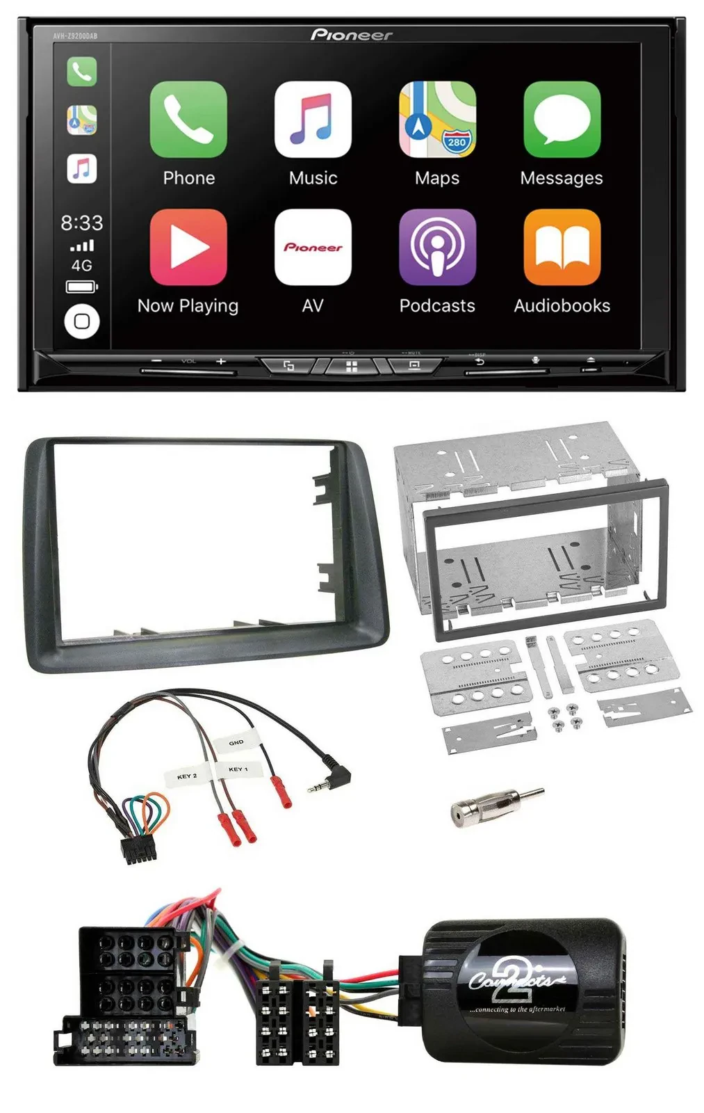 Pioneer 2DIN Lenkrad USB DAB DVD Bluetooth Autoradio für Fiat Panda 2004-2007 gr