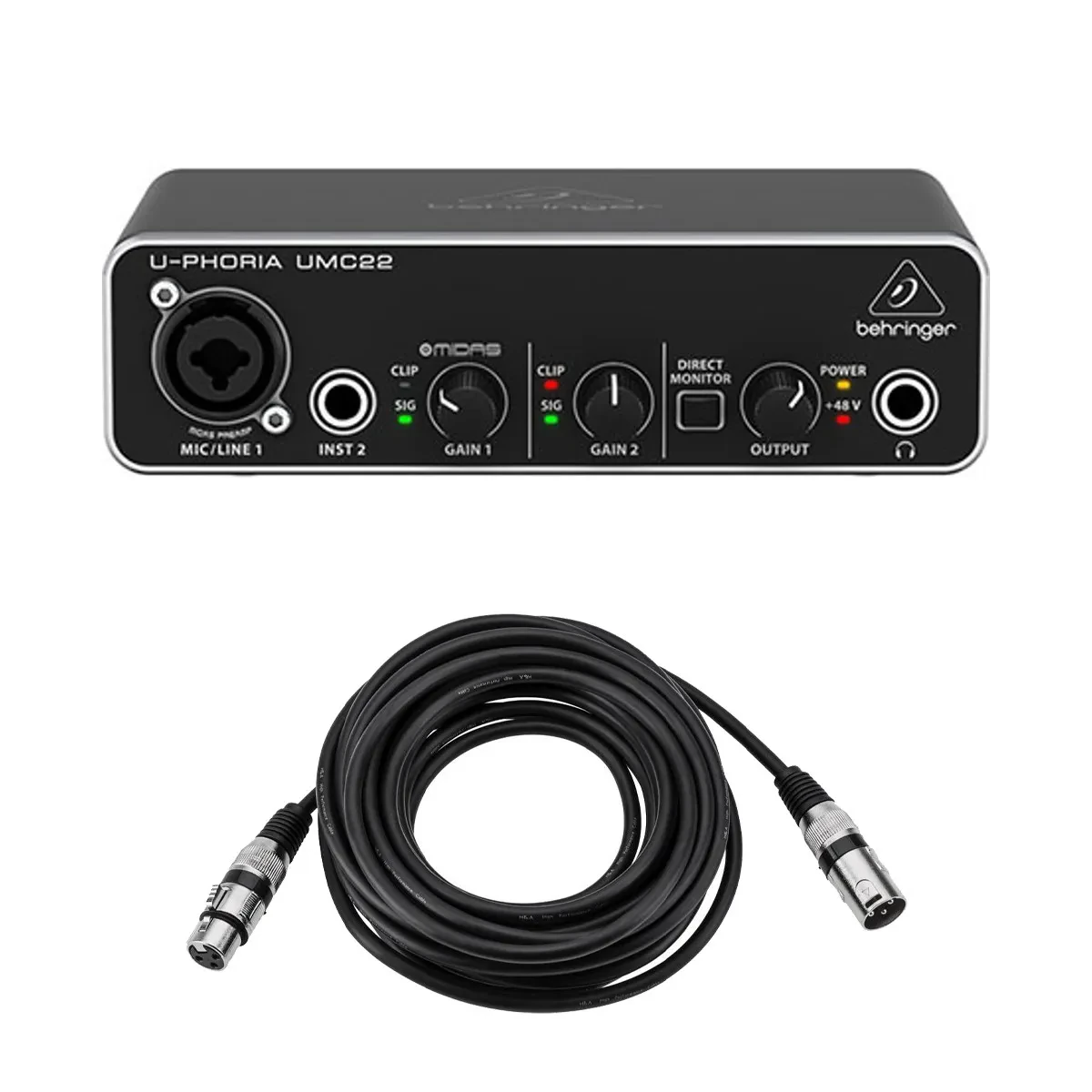 Behringer U-Phoria UMC 22 Audiophile 2x2 USB Audio Interface with MIDAS Mic Prea
