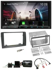 Kenwood Lenkrad 2DIN USB DAB Bluetooth Autoradio für Fiat Idea 2006-2012 grau
