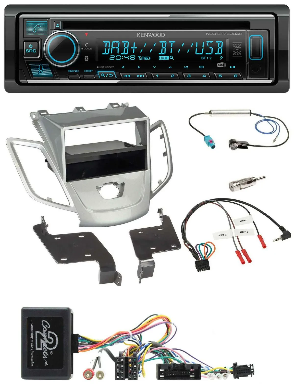 Автомагнитола Kenwood Bluetooth DAB USB CD для Ford Fiesta 2010–2013 с поддержкой управления на руле
