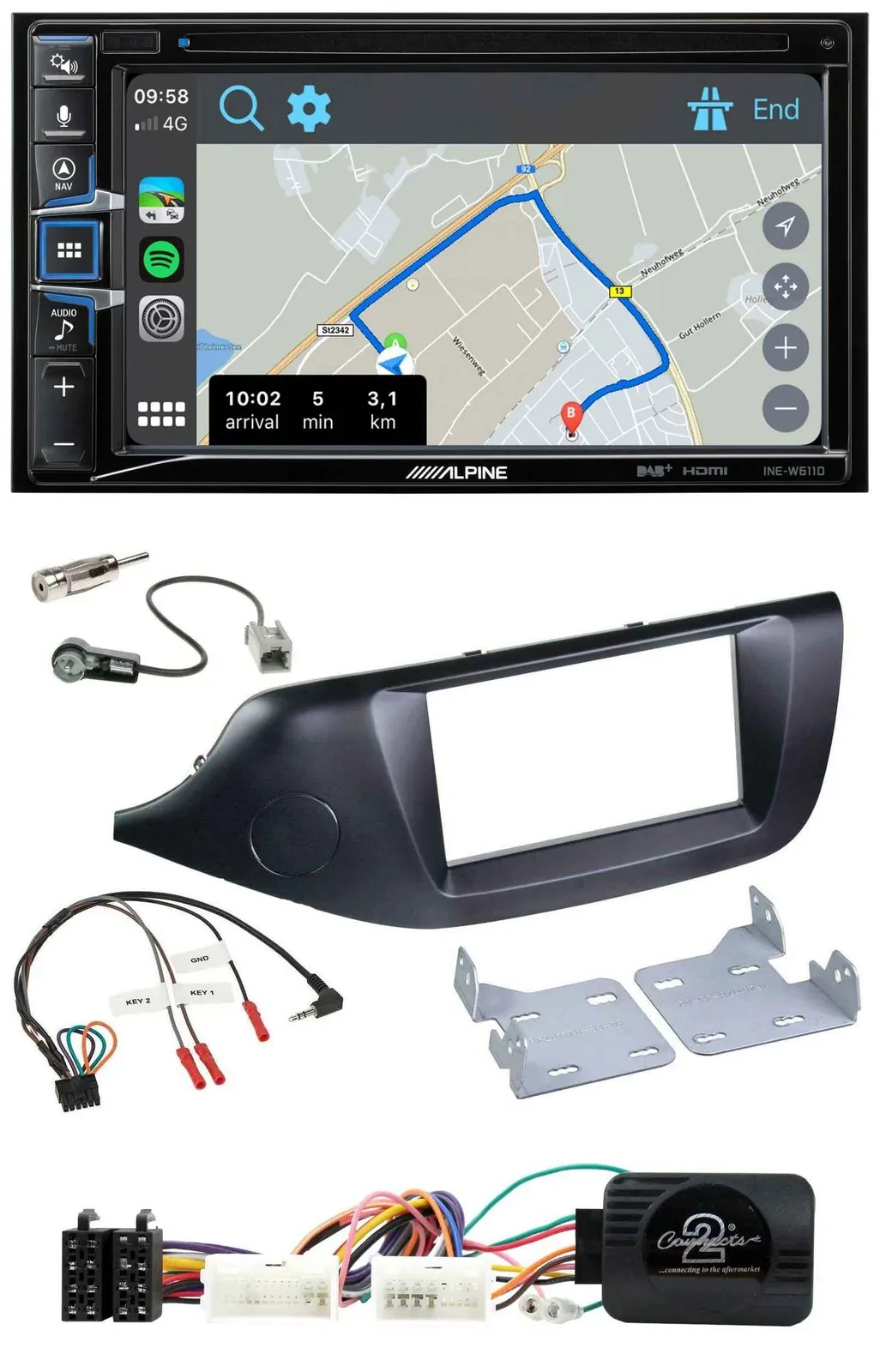 Alpine DAB TMC Bluetooth 2DIN USB Lenkrad Navigation für Kia Ceed ab 2012 schwar