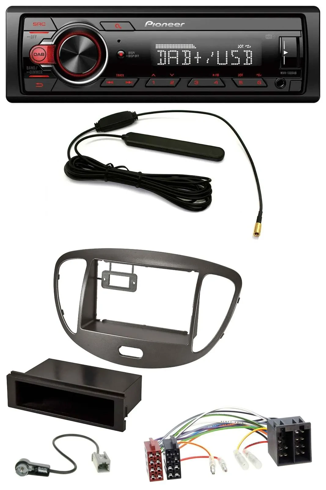 Автомагнитола для Hyundai i10 (2008–2013) Pioneer 1-DIN MP3 DAB AUX USB, темно-серебристая