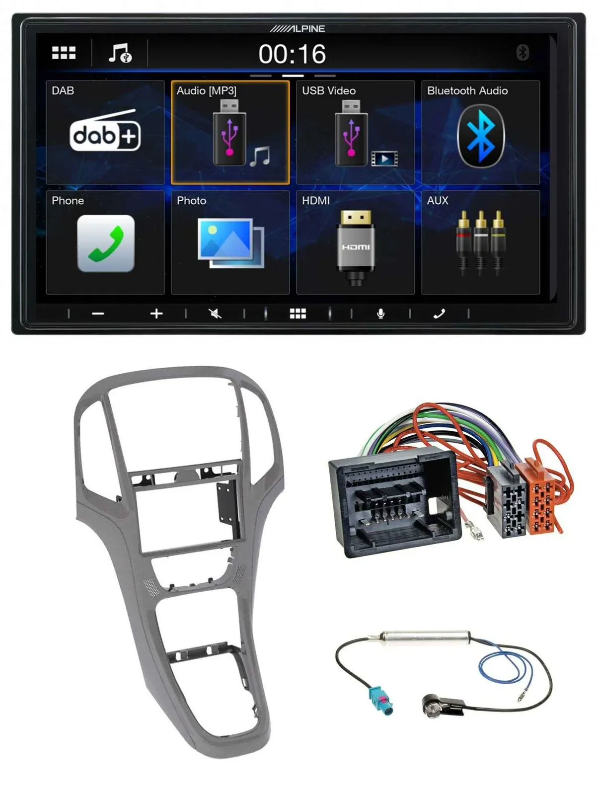 Автомагнитола Alpine 2DIN, Bluetooth, DAB, USB, для Opel Astra J (с 2009), титановый серый