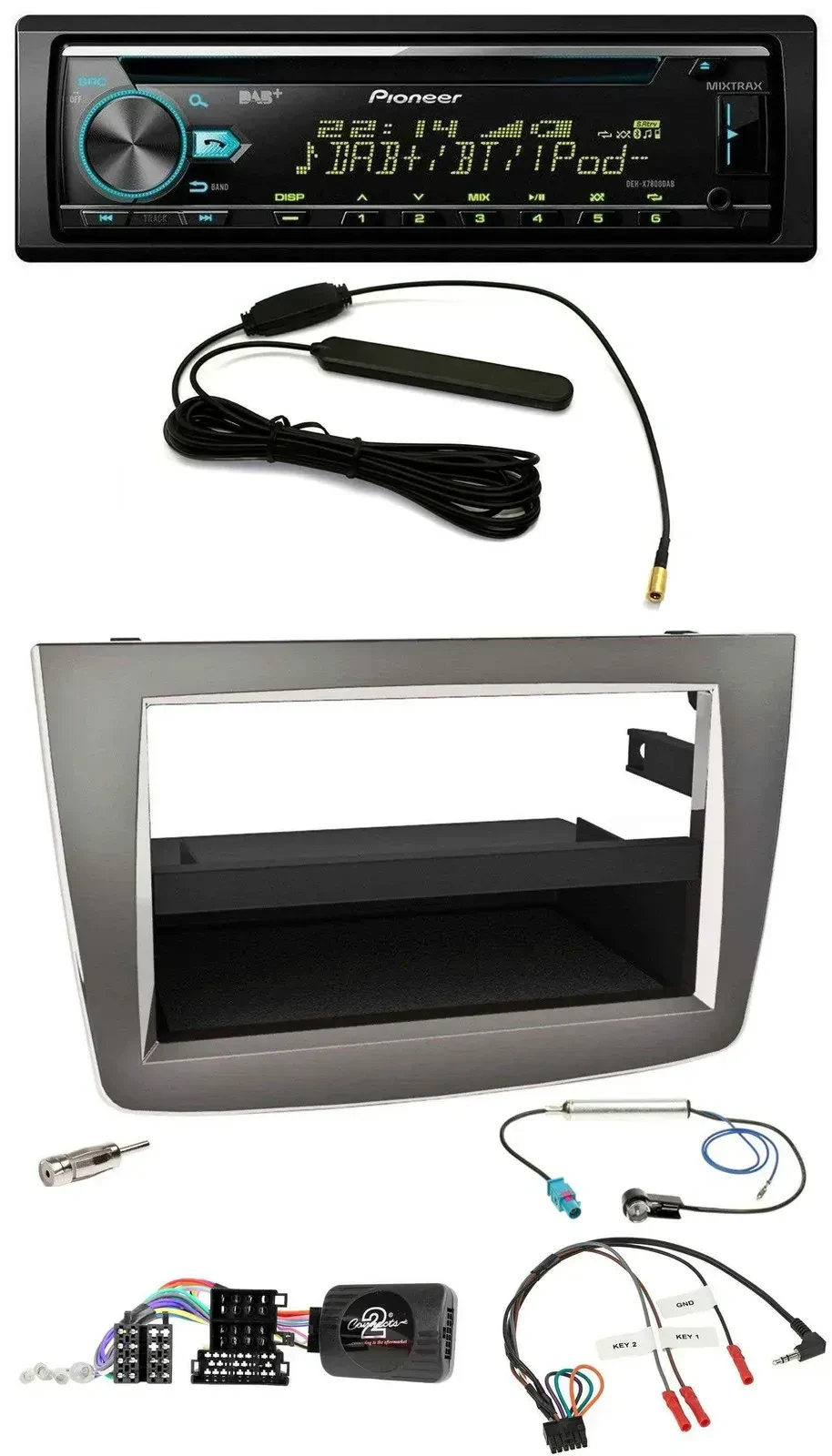 Автомагнитола для Alfa Romeo MiTo 955 (2008–2014) Pioneer CD/MP3, DAB, USB, поддержка кнопок на руле, серебристая