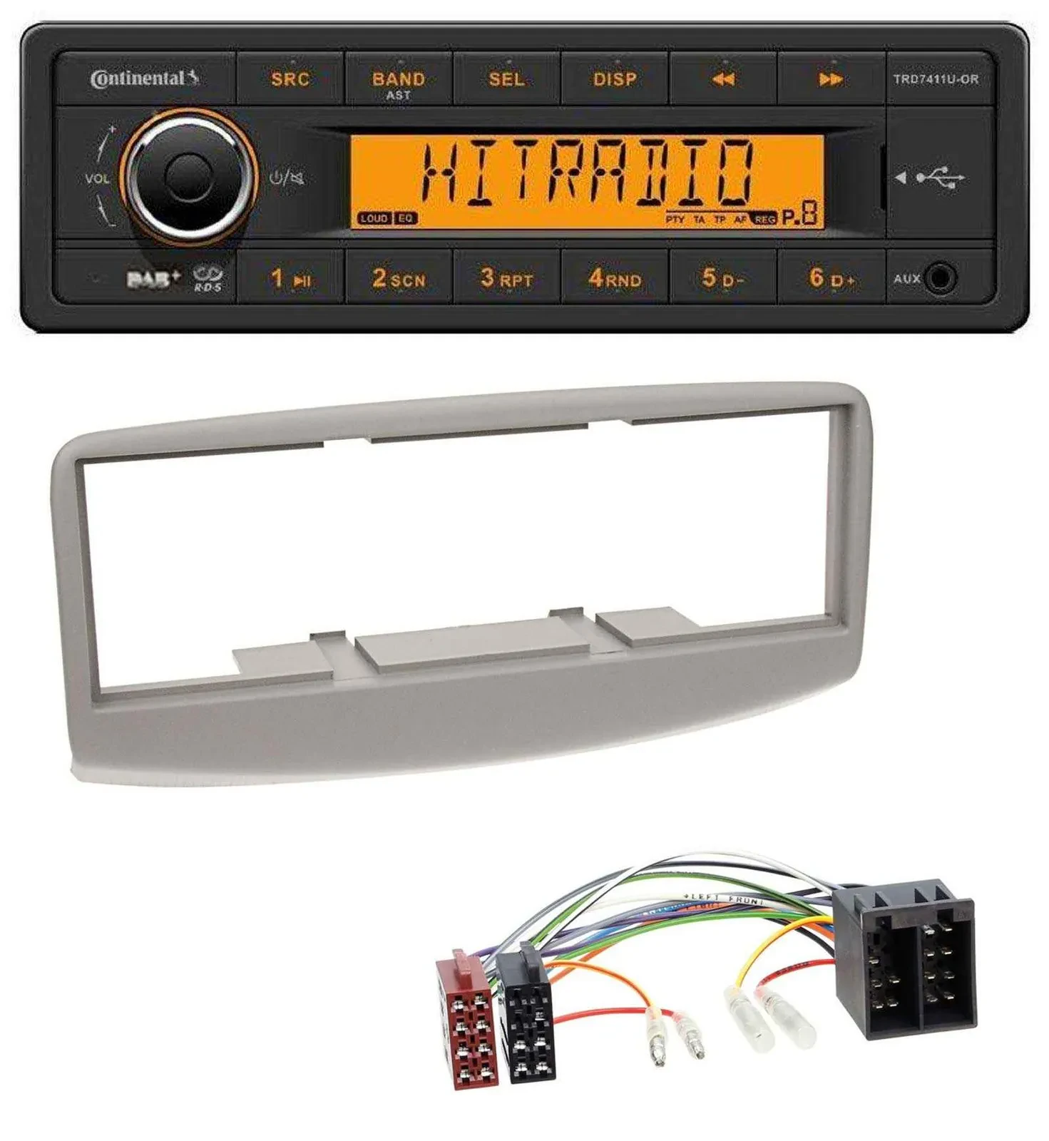 Continental 1DIN DAB MP3 AUX USB Autoradio für Fiat Multipla 186 1999-2010 grau