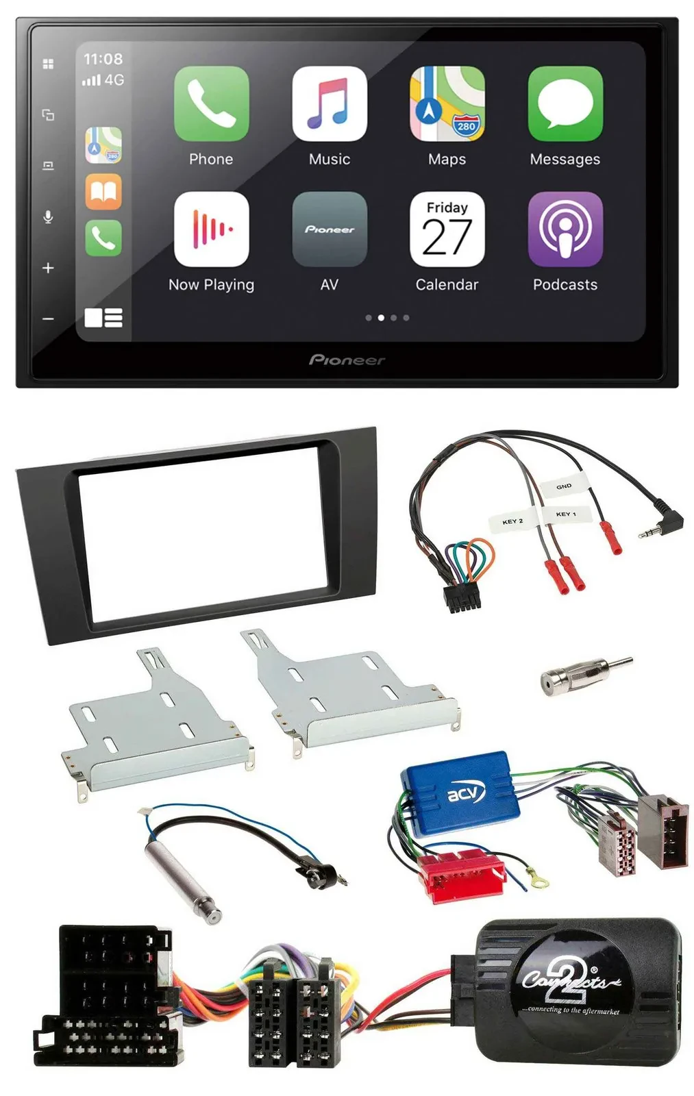 Pioneer Lenkrad Bluetooth DAB 2DIN USB Autoradio für Audi A4 99-01 Aktivsystem