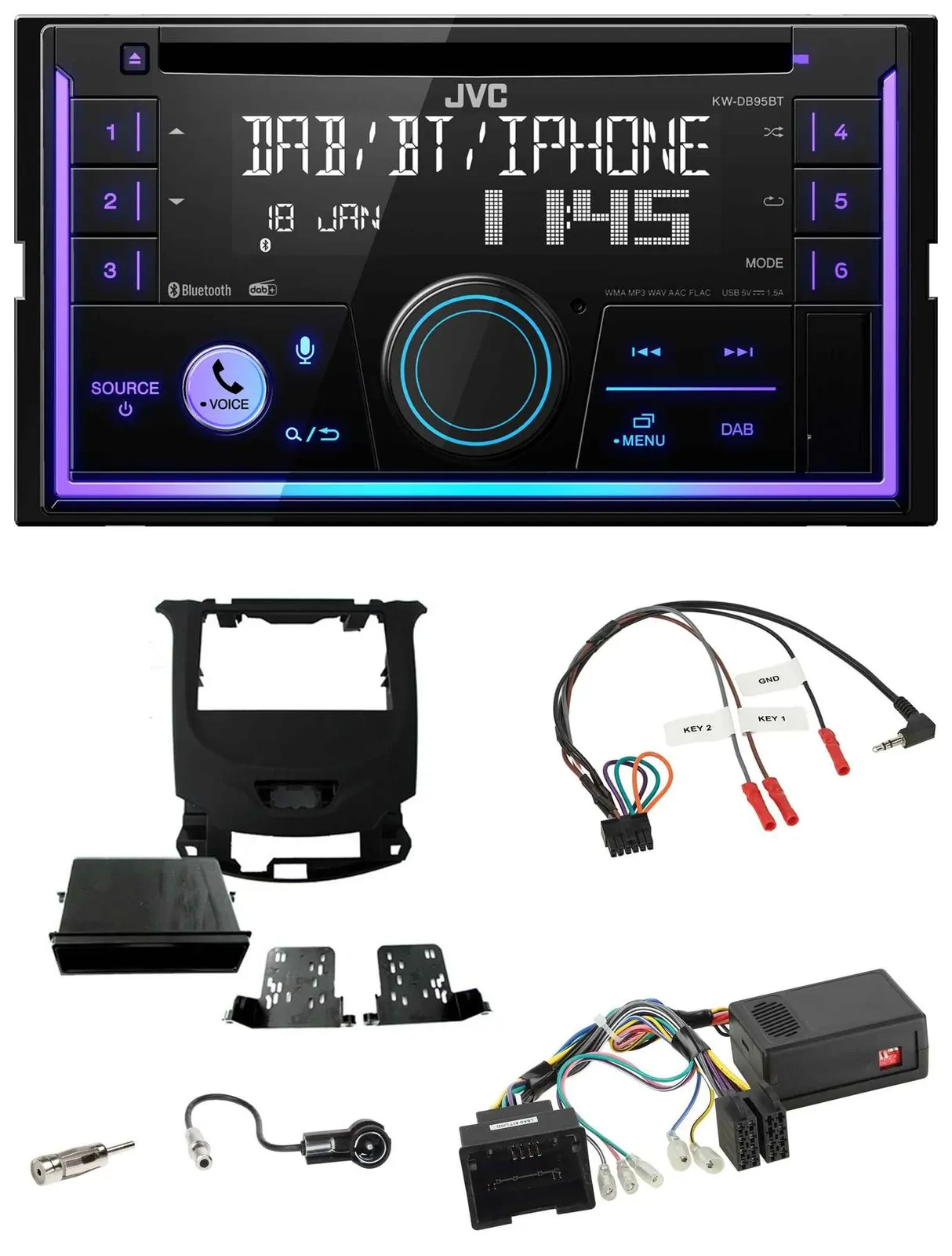 JVC Lenkrad USB 2DIN DAB Bluetooth CD Autoradio für Chevrolet Cruze ab 2016 klav