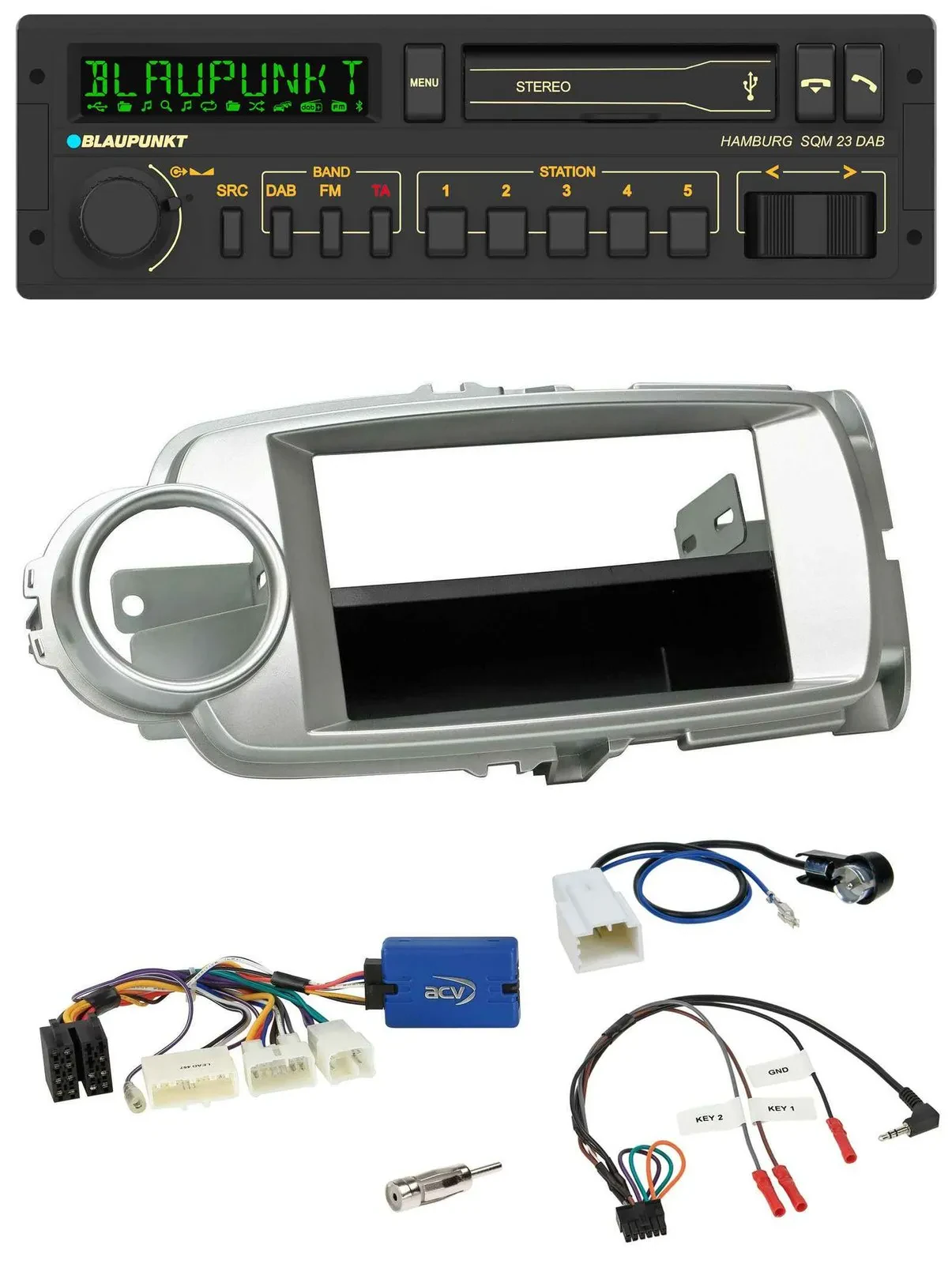 Blaupunkt USB DAB Bluetooth Lenkrad Autoradio für Toyota Yaris 2011-2014 silber