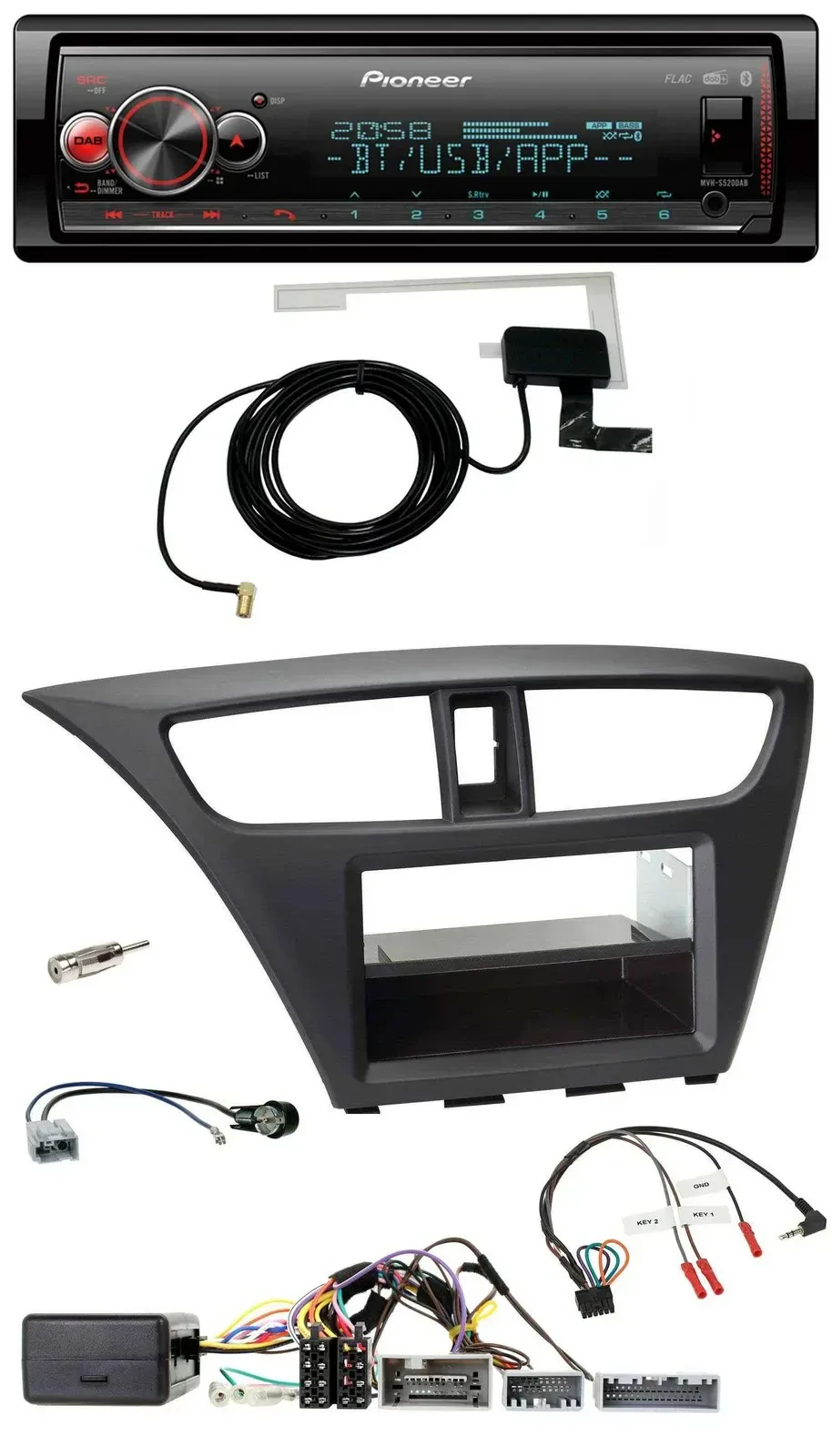 Автомагнитола для Honda Civic (с 2012) Pioneer Bluetooth, DAB, USB, с поддержкой кнопок на руле