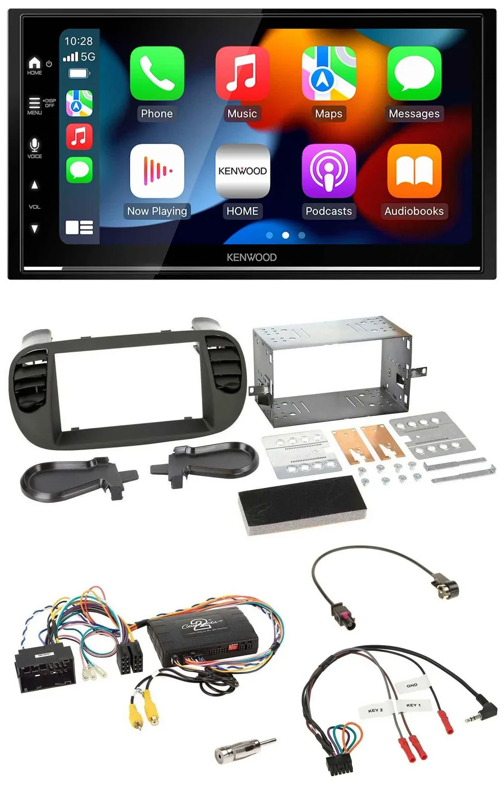 Kenwood DAB USB Bluetooth 2DIN Lenkrad Autoradio für Fiat 500 14-15 soft touch