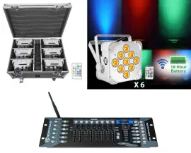 Rockville BEST PACK 60 6) White Rechargeable Lights+Case+Wireless DMX Controller