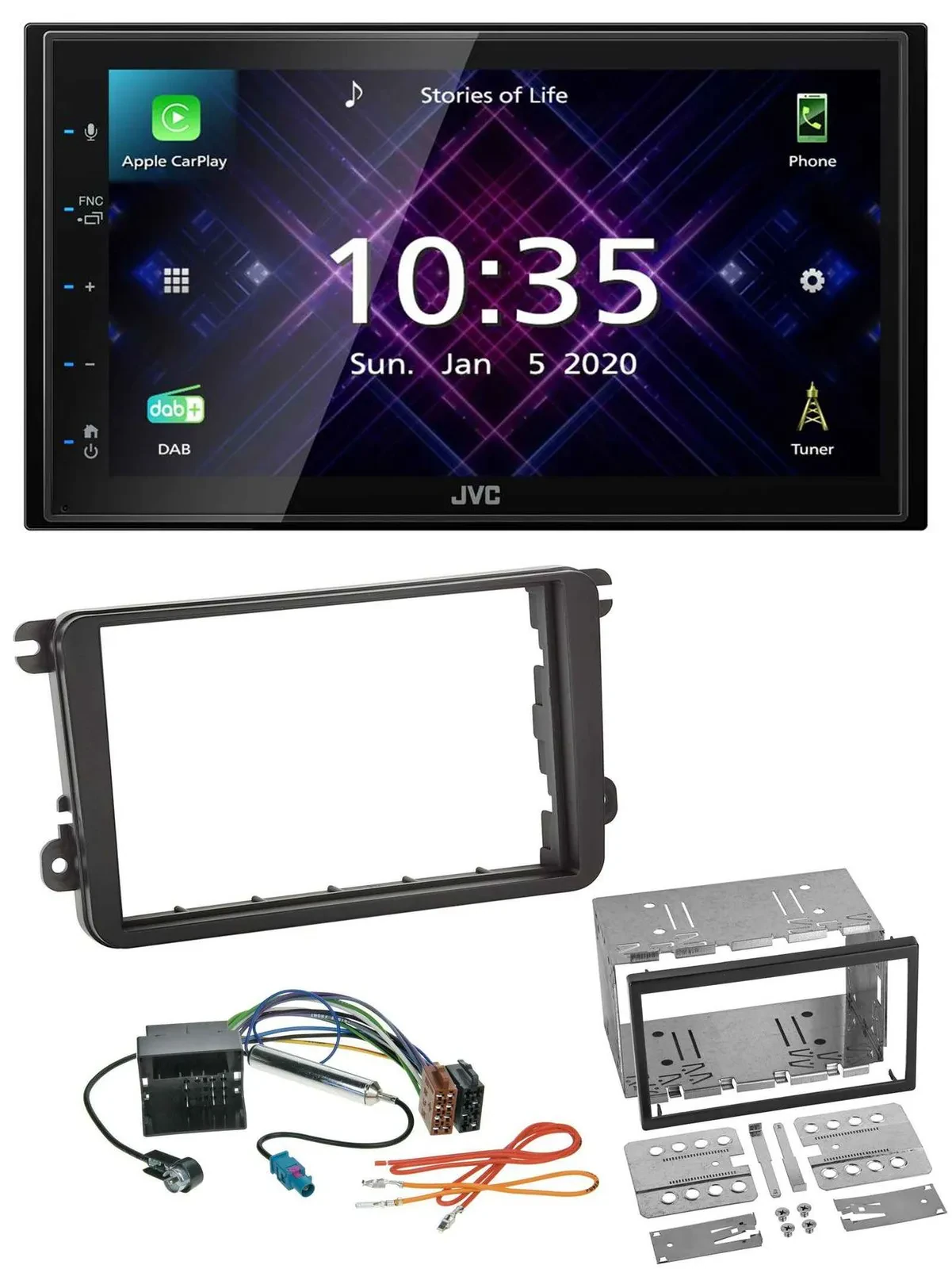 JVC DAB 2DIN MP3 Bluetooth USB Autoradio für VW Sharan ab 10 Tiguan ab 07 Touran