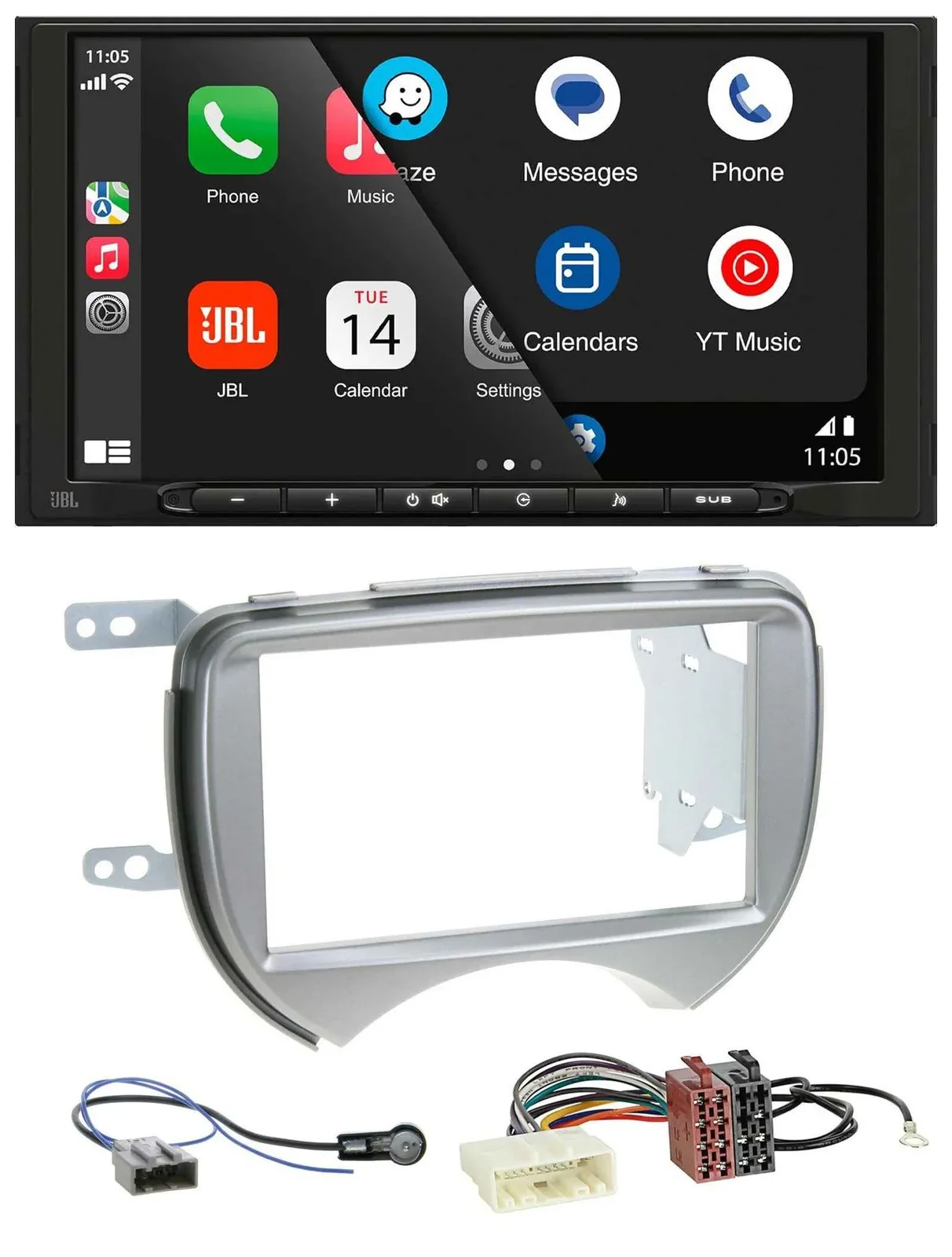 JBL USB 2DIN MP3 Bluetooth AUX Autoradio für Nissan Micra 2010-2013 silber