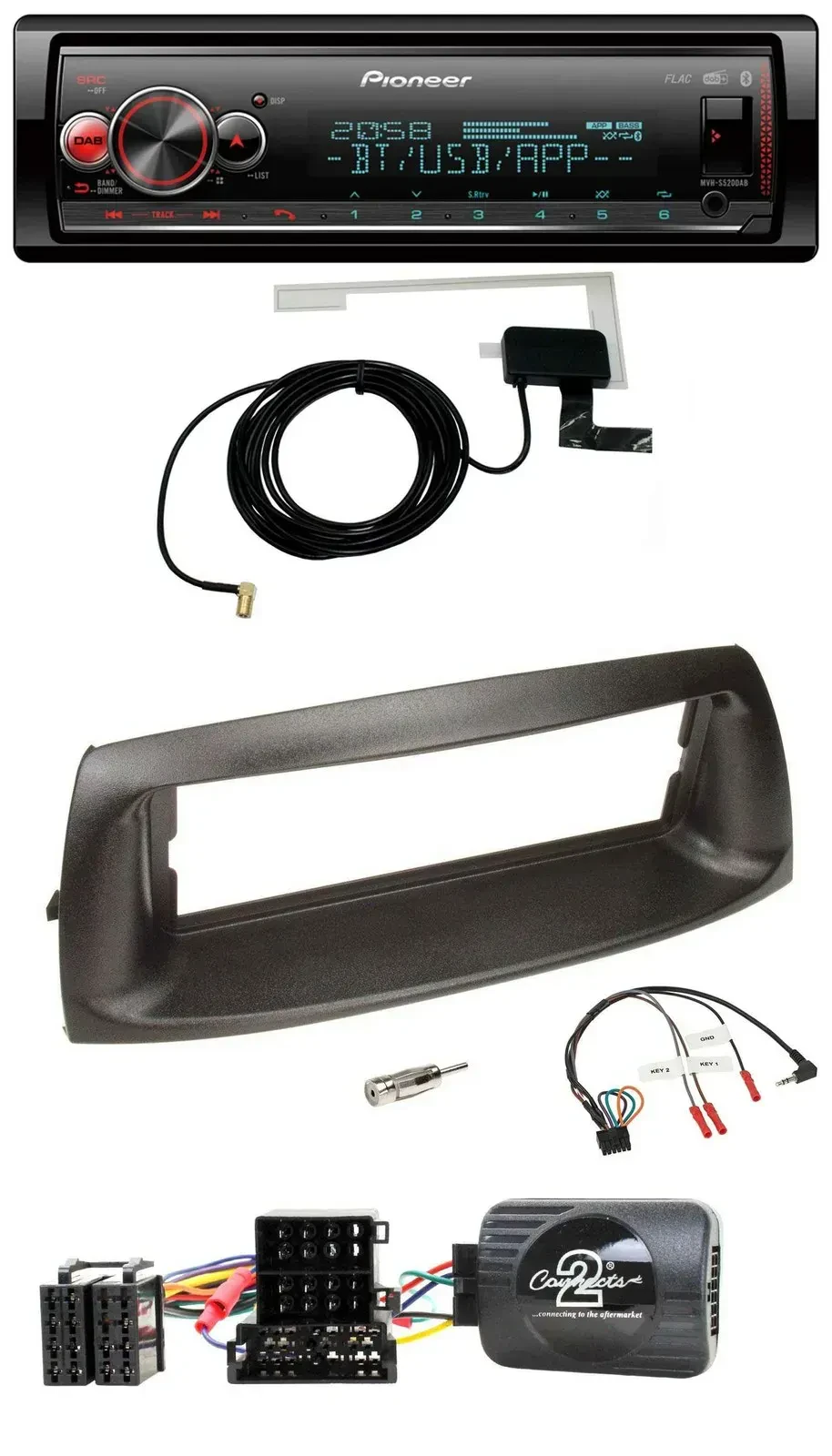 Автомагнитола для Fiat Punto 1999–2005 Pioneer Bluetooth, DAB, USB, поддержка кнопок на руле