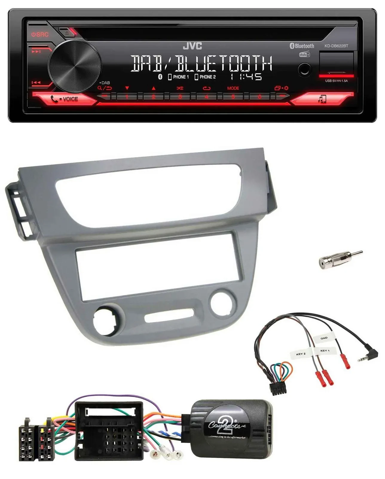 Автомагнитола JVC CD DAB USB Bluetooth для Renault Megane III 2009–2012, серый, поддержка управления на руле