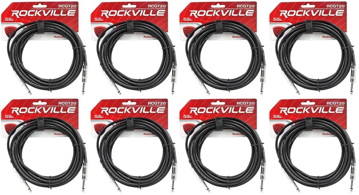 Инструментальный кабель Rockville RCGT20B Black 6.1 м (8 штук)