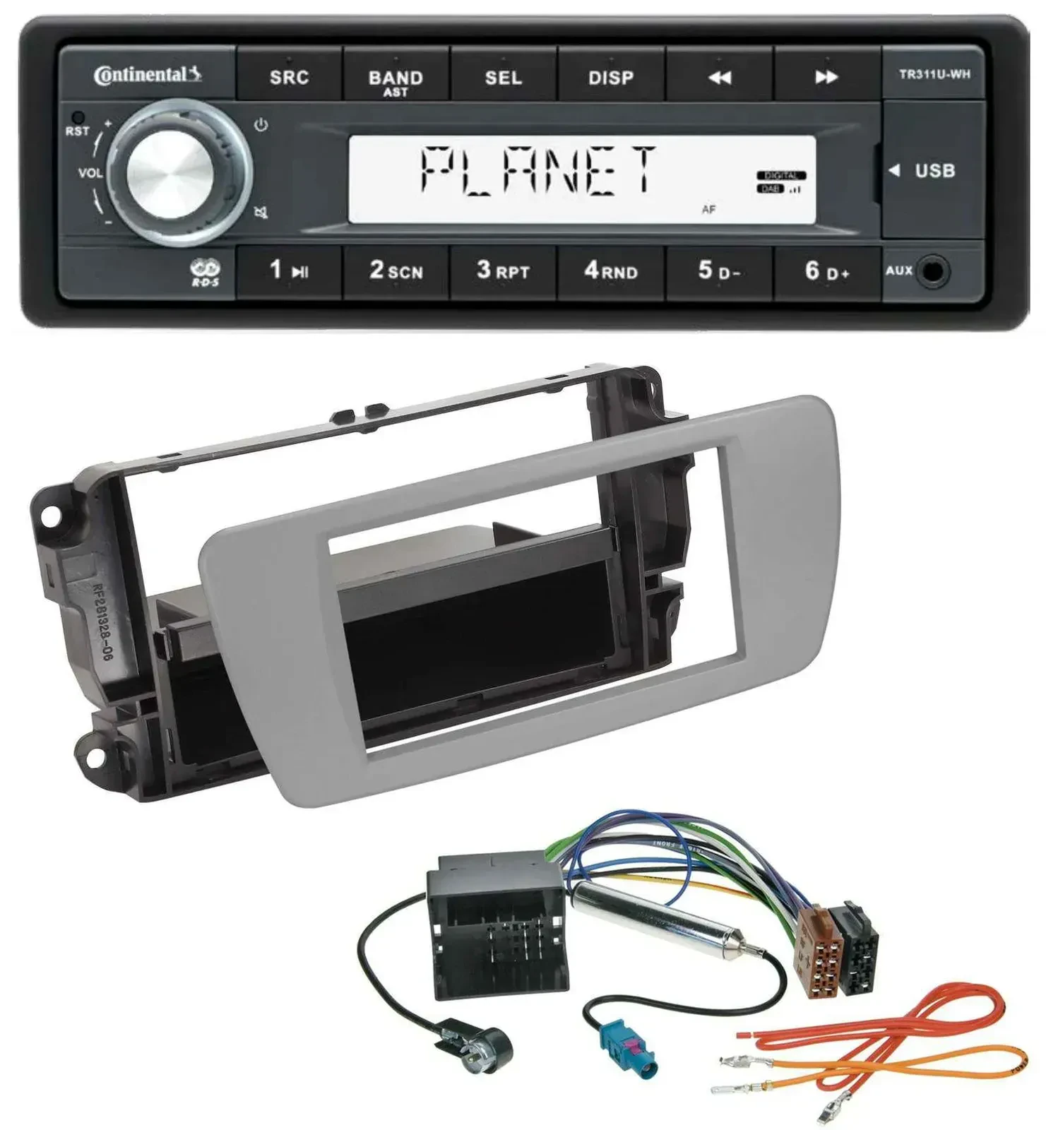 Автомагнитола Continental 1-DIN USB MP3 AUX для Seat Ibiza (с 2008), серый (dublingrau)
