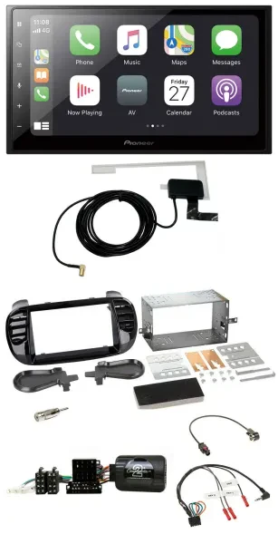 Pioneer USB Lenkrad 2DIN Bluetooth DAB Autoradio für Fiat 500 Fakra 08-15 schwar