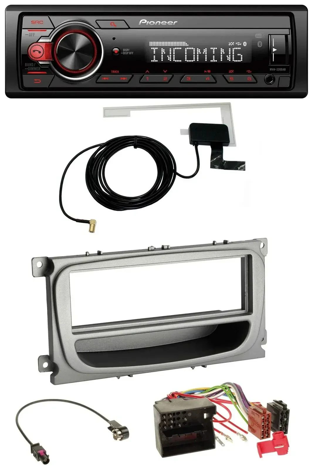 Автомагнитола для Ford Focus/Galaxy/C‑Max Pioneer DAB, Bluetooth, USB, MP3, серебристый