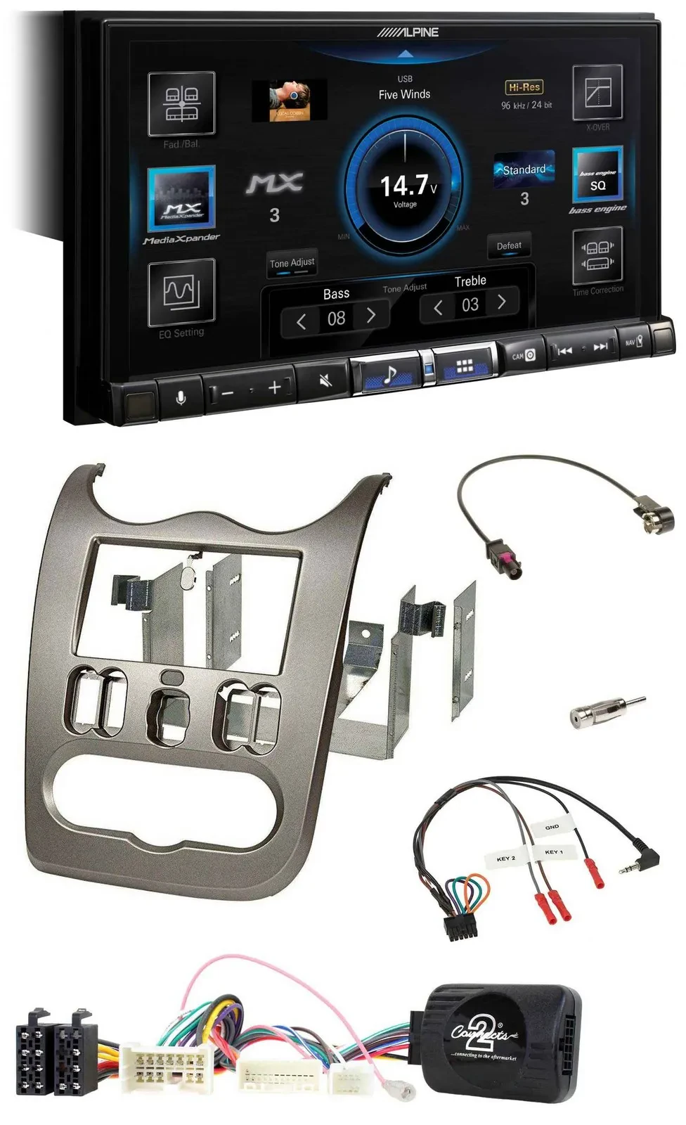 Alpine DAB 2DIN USB Bluetooth Lenkrad Autoradio für Dacia ab 2012 dunkelsilber