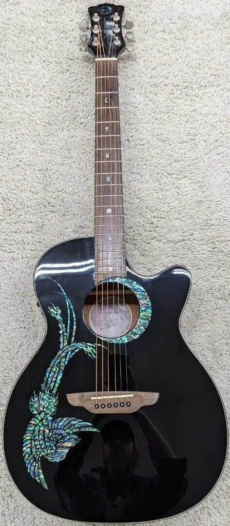 Luna Guitars Fauna Phoenix Folk Style Cutaway Acoustic Electric Guitar, Black