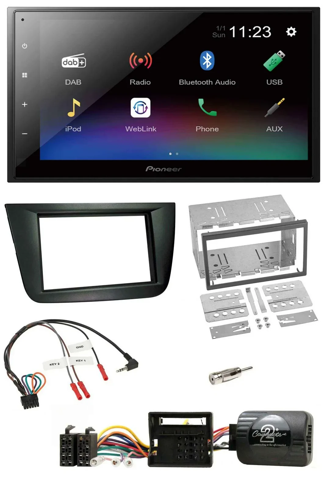 Автомагнитола Pioneer 2DIN, DAB, Bluetooth, USB, совместима с кнопками на руле, для Seat Altea/Toledo, чёрная