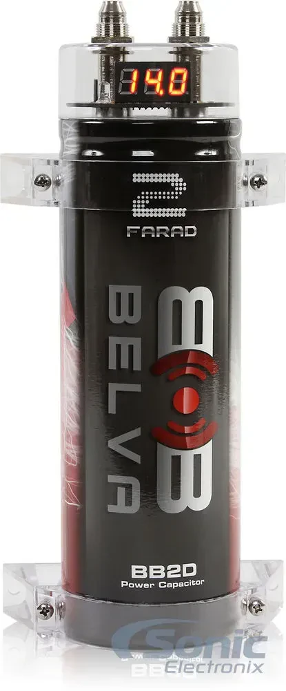 Конденсатор для автозвука Belva BB2D 2 Ф с цифровым вольтметром, красная LED-подсветка