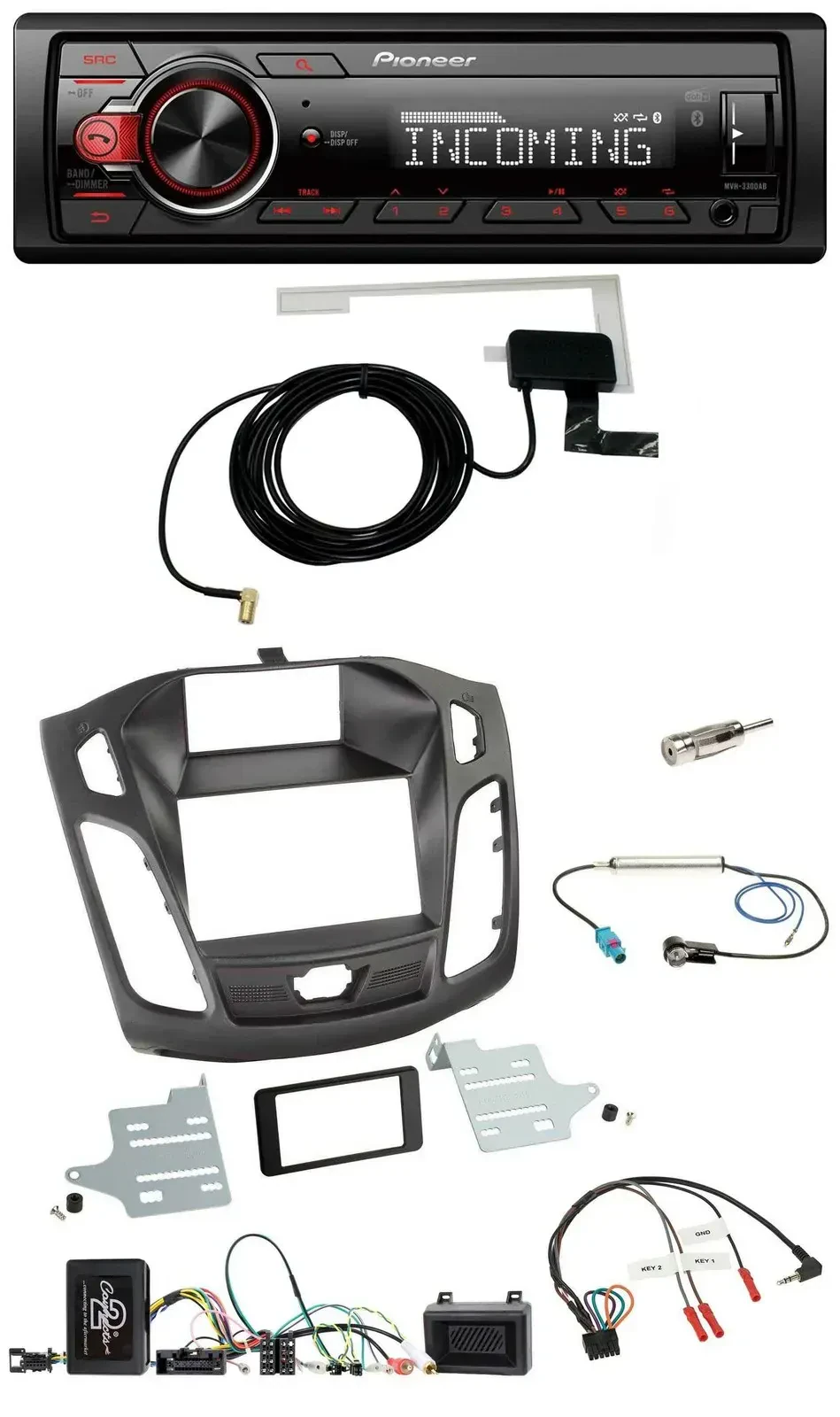 Автомагнитола для Ford Focus (DYB) 2011–2014 Pioneer DAB, Bluetooth, USB, поддержка кнопок на руле